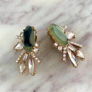 Green Real Gemstone Aventurine Gold Crystal Clip-On Earrings